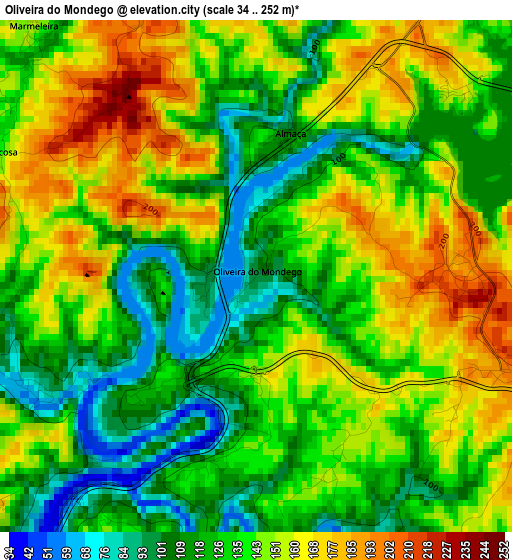 Oliveira do Mondego elevation map
