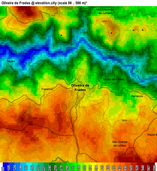 Oliveira de Frades elevation map