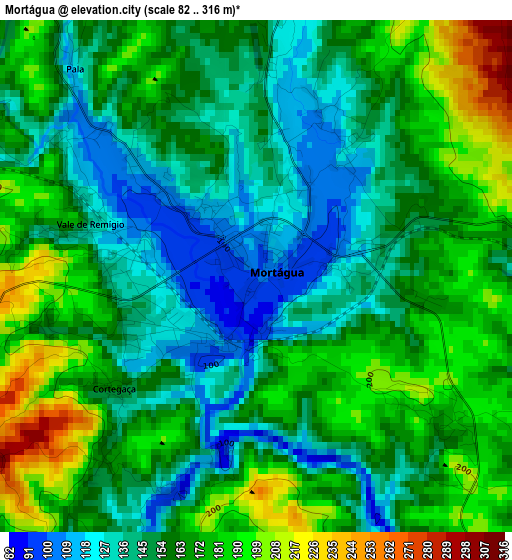 Mortágua elevation map
