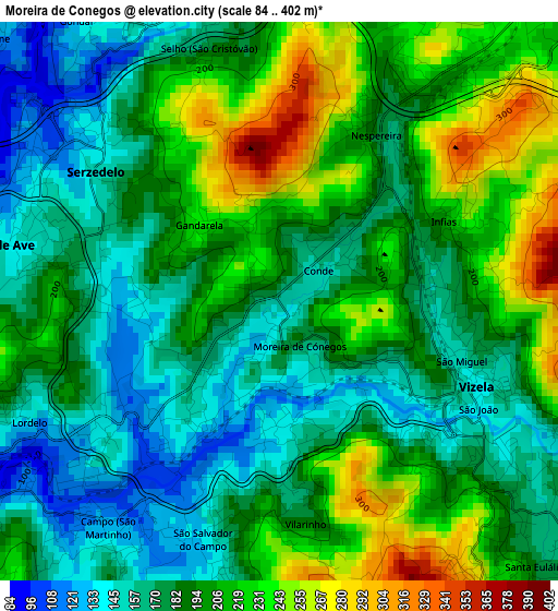 Moreira de Conegos elevation map