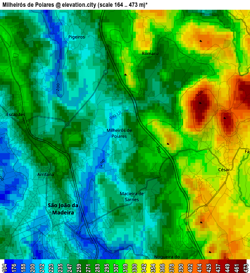 Milheirós de Poiares elevation map