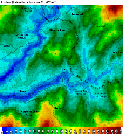 Lordelo elevation map