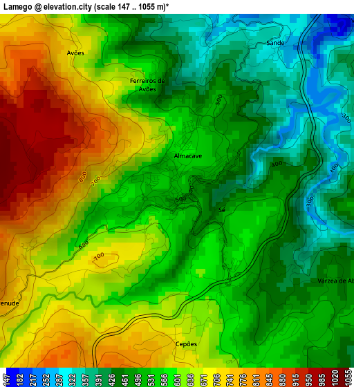 Lamego elevation map