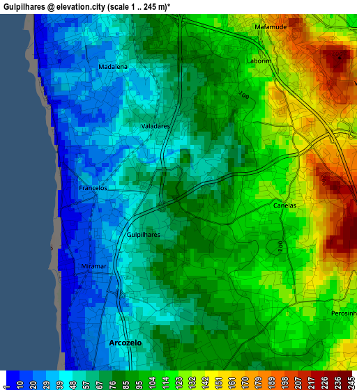 Gulpilhares elevation map