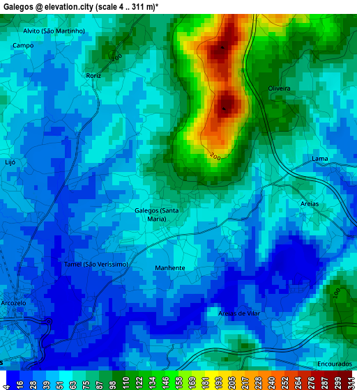 Galegos elevation map