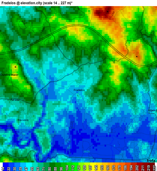 Fradelos elevation map