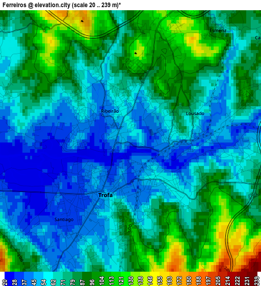 Ferreiros elevation map