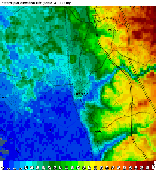 Estarreja elevation map