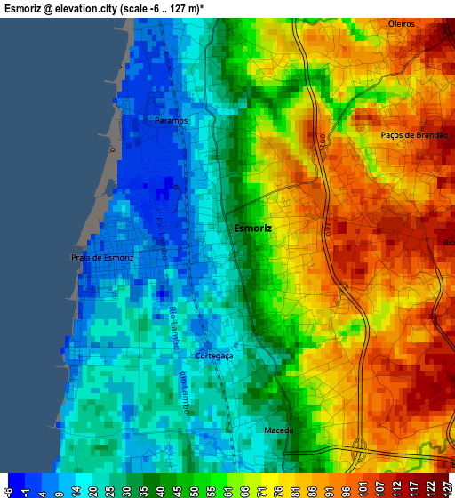 Esmoriz elevation map