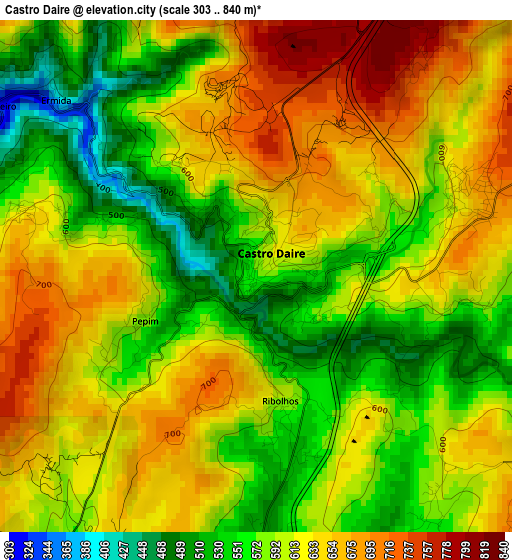 Castro Daire elevation map