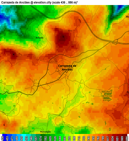 Carrazeda de Anciães elevation map