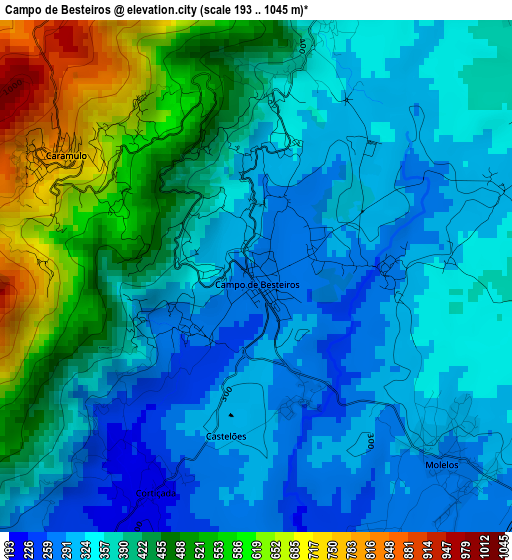 Campo de Besteiros elevation map