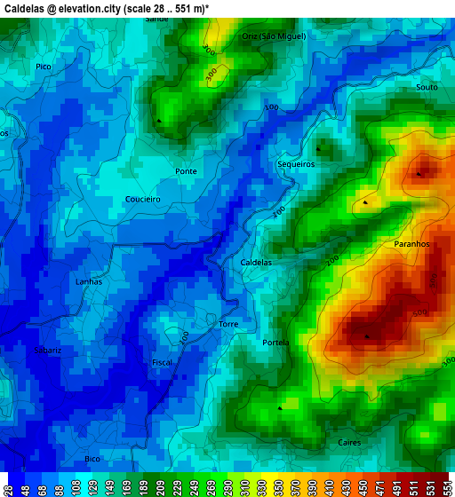 Caldelas elevation map