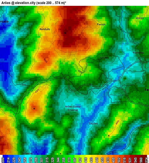 Arões elevation map