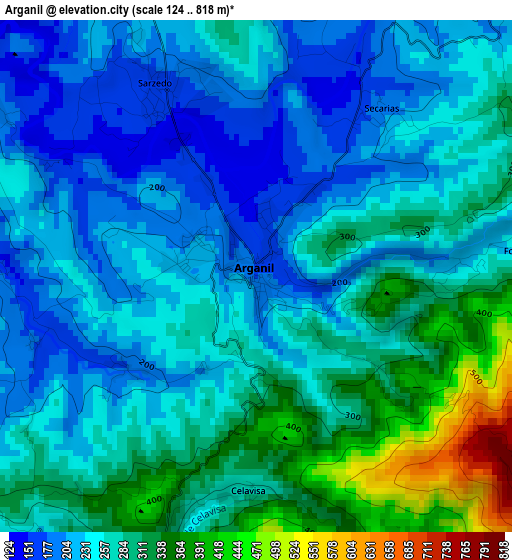 Arganil elevation map
