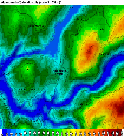 Alpendurada elevation map
