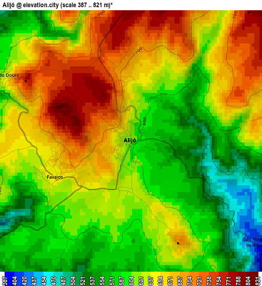 Alijó elevation map