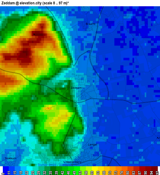 Zeddam elevation map