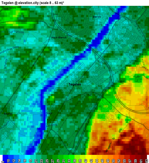 Tegelen elevation map