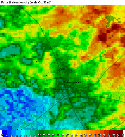 Putte elevation map