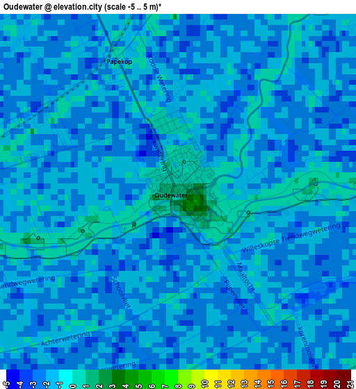 Oudewater elevation map