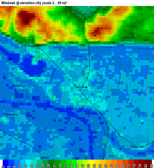 Milsbeek elevation map