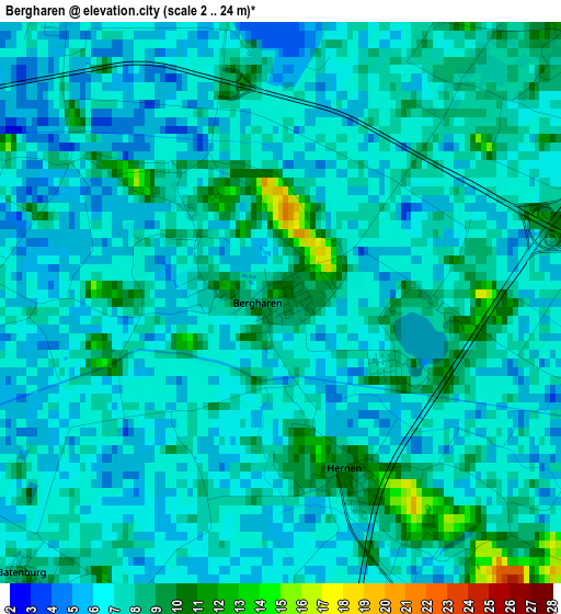 Bergharen elevation map