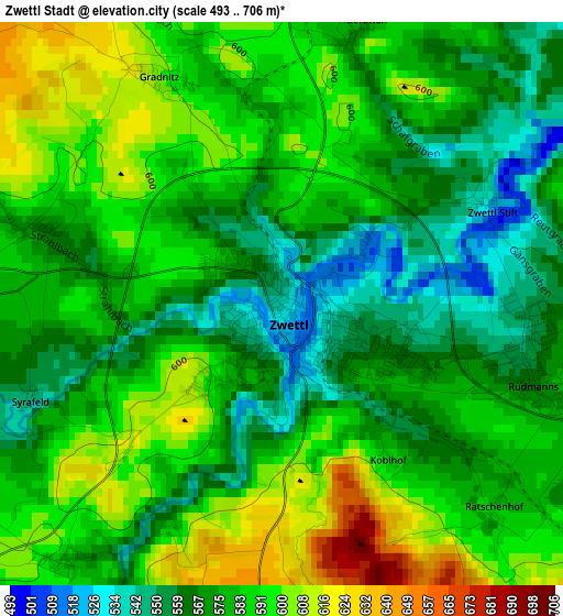 Zwettl Stadt elevation map