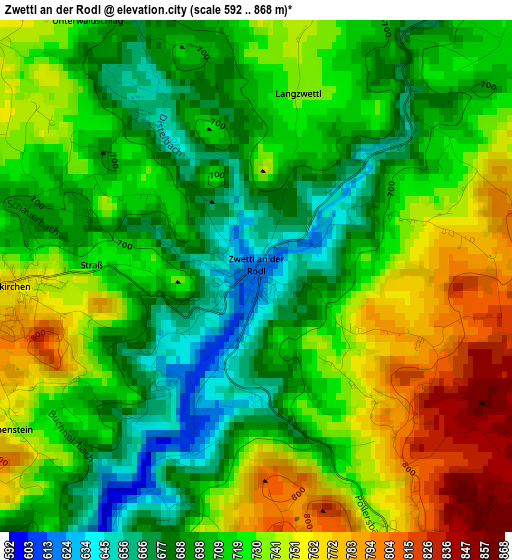 Zwettl an der Rodl elevation map