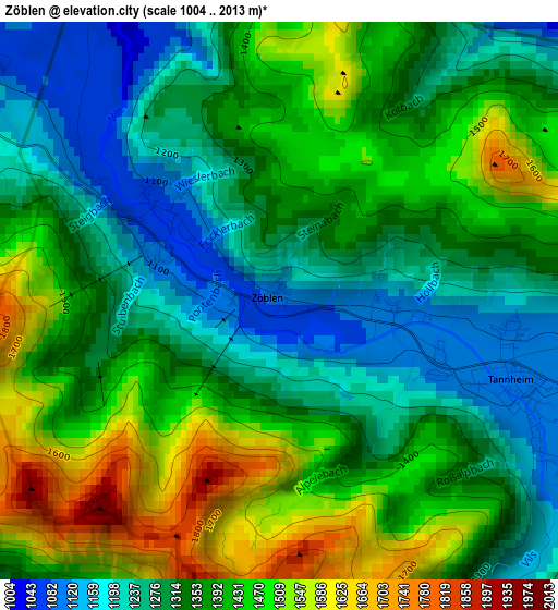 Zöblen elevation map