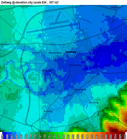 Zeltweg elevation map