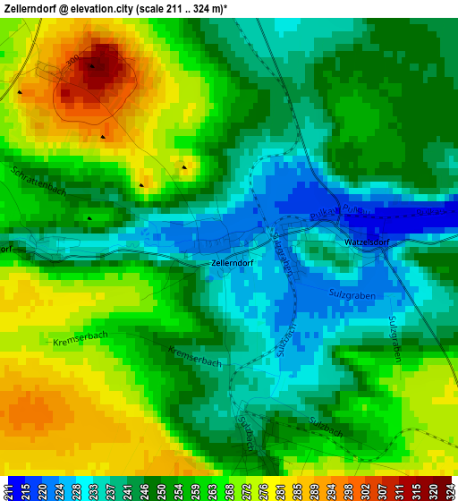 Zellerndorf elevation map