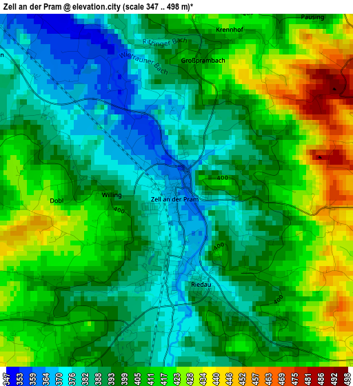 Zell an der Pram elevation map