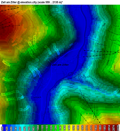 Zell am Ziller elevation map