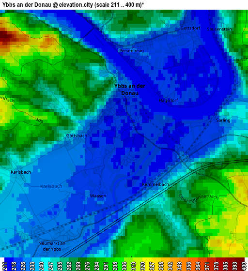 Ybbs an der Donau elevation map