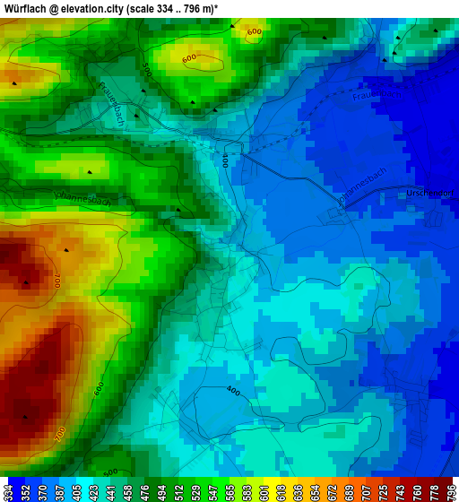 Würflach elevation map