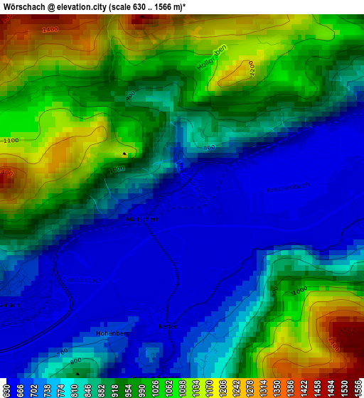 Wörschach elevation map