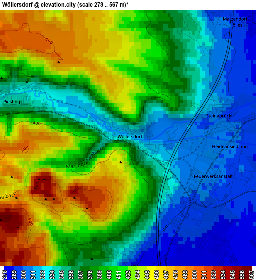 Wöllersdorf elevation map