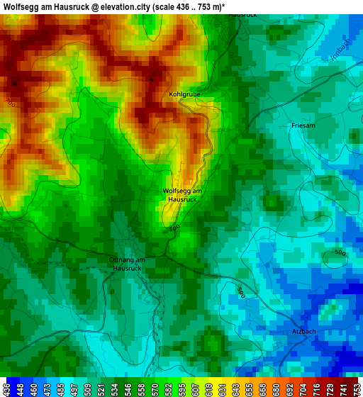 Wolfsegg am Hausruck elevation map