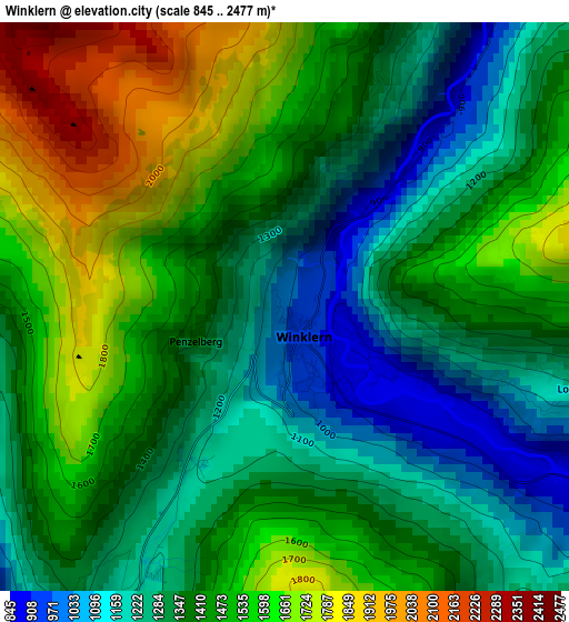 Winklern elevation map