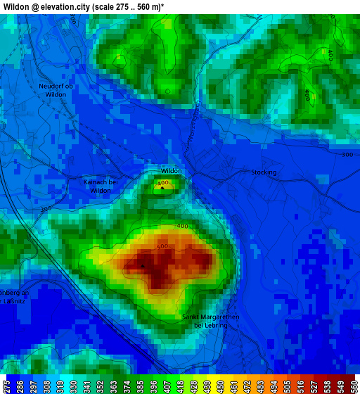 Wildon elevation map