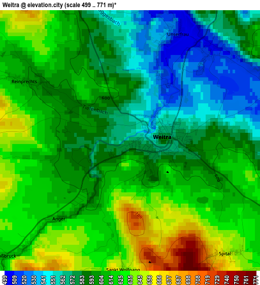 Weitra elevation map