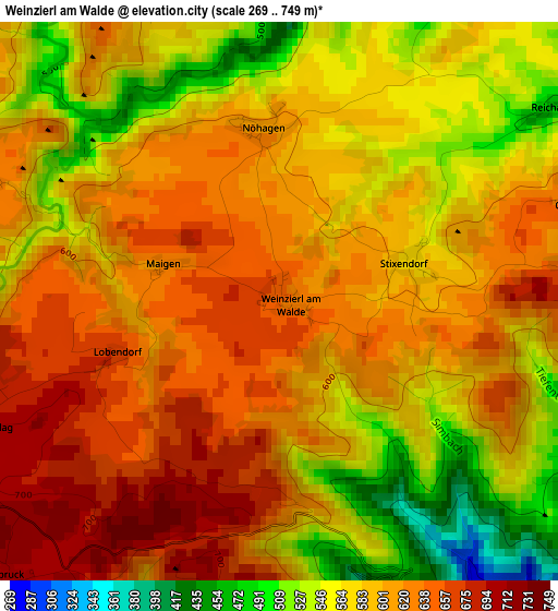 Weinzierl am Walde elevation map