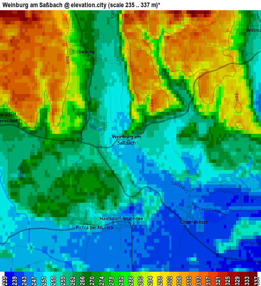 Weinburg am Saßbach elevation map