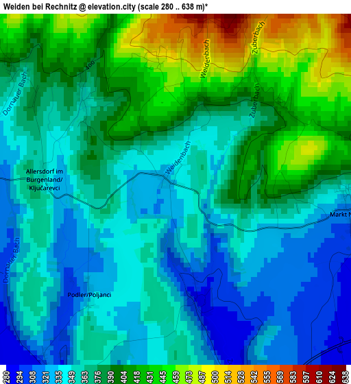 Weiden bei Rechnitz elevation map