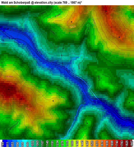 Wald am Schoberpaß elevation map