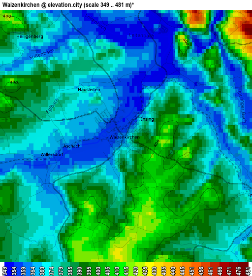 Waizenkirchen elevation map