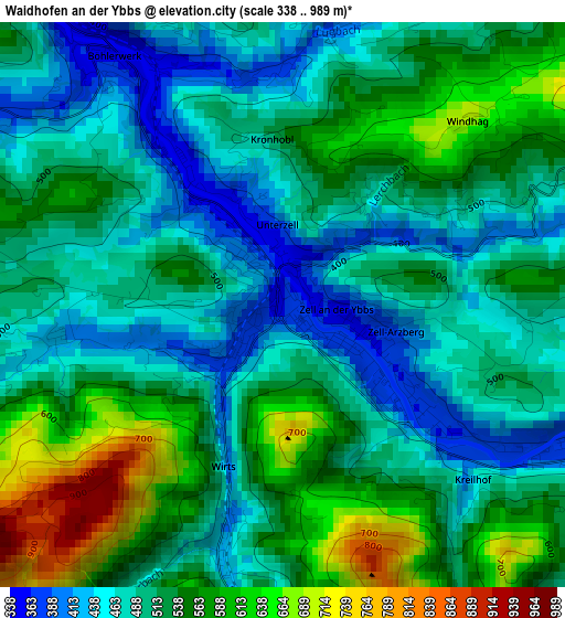 Waidhofen an der Ybbs elevation map