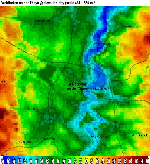 Waidhofen an der Thaya elevation map