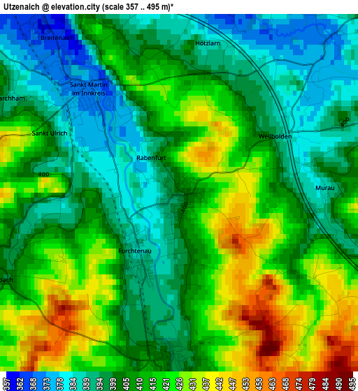 Utzenaich elevation map